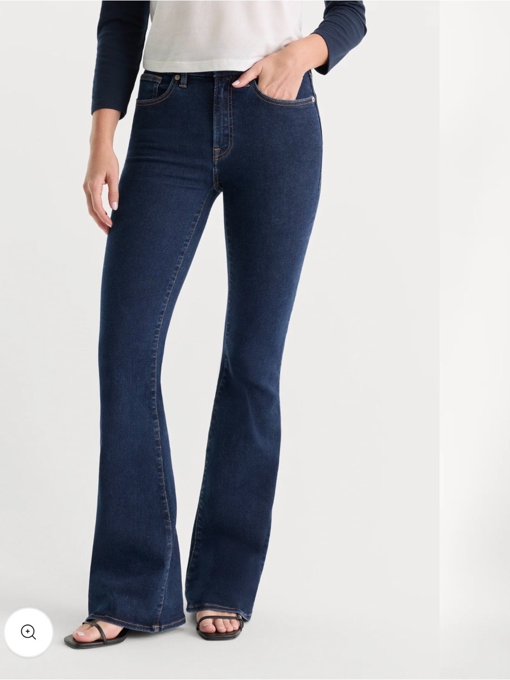 Good American Dark Blue High-Rise Flare Jeans